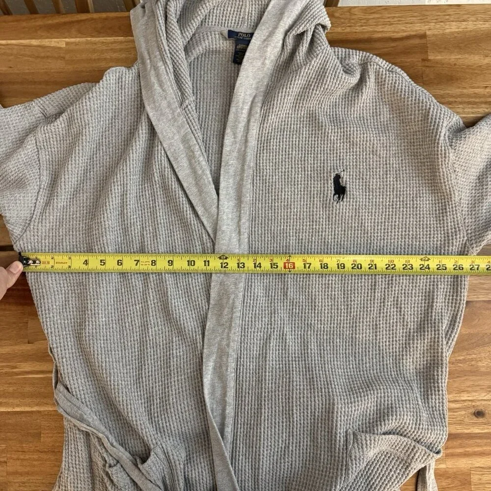 Polo Ralph Lauren Men's Hooded Thermal Robe Waffle Knit Beltes Pockets L XL Gray